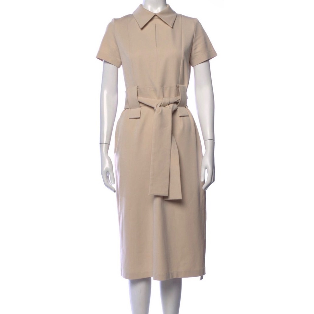 Julia Allert Beige Short Sleeve Belted Midi Dress XL Tan Professional Office